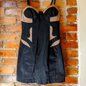 Black and nude mesh mini dress